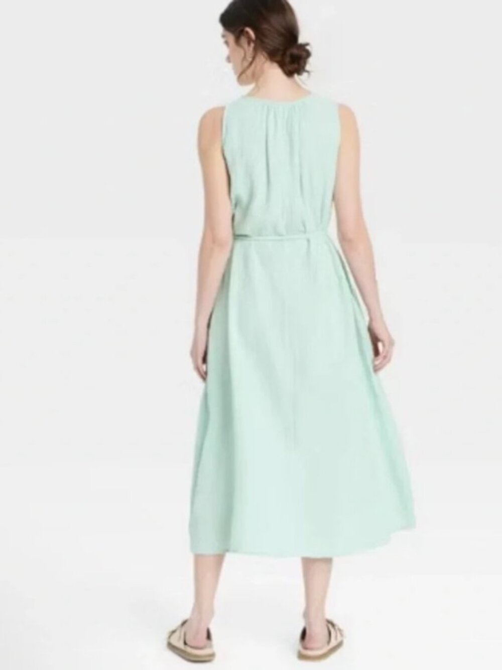 Universal Thread Light Green Gauzy Sleeveless A Line Midi Braided Belt NWT XL - Picture 2 of 3